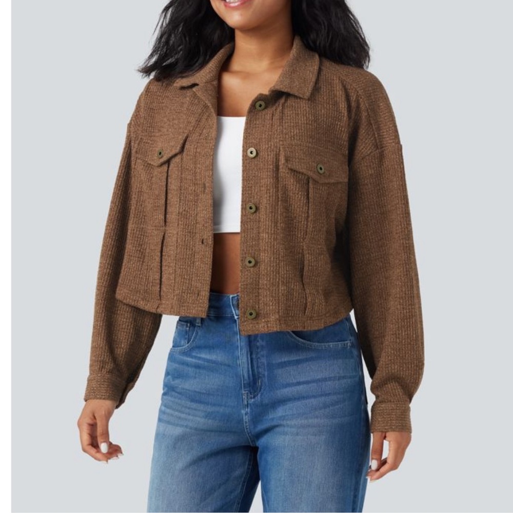 NWOT SIZE M HALARA Long Sleeve Knit Waffle Casual Jacket with Pockets